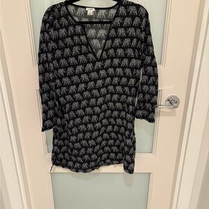 J. Crew Black and Gray Elephant Print Tunic